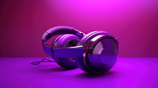 有光泽的背景图片_3d 现代耳机环绕在有光泽的紫色背景上