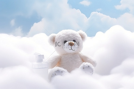 白云中的背景图片_白云中的泰迪熊