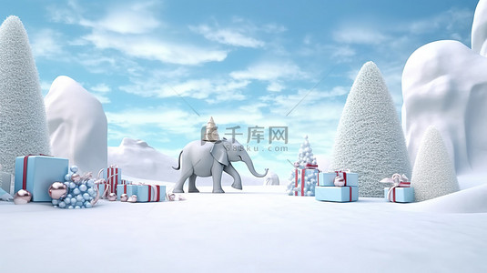 节日季节背景 3D 渲染圣诞节和节日元素