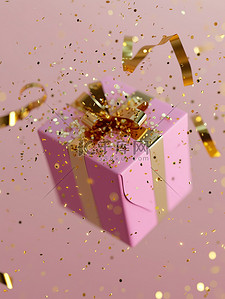 优雅奢华的粉红色礼盒飘浮背景图片
