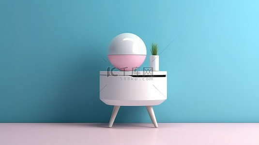 3d 蓝色背景上优雅现代的白色粉色床头柜