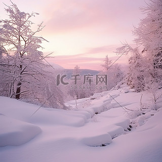 午后光线下拍摄的山中美丽的雪景