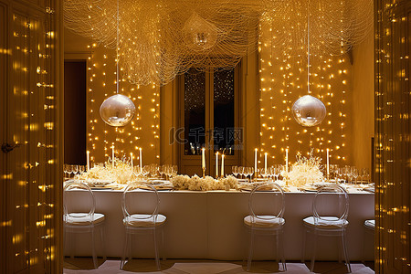 发光的灯光背景图片_餐厅里充满了闪闪发光的灯光和白色