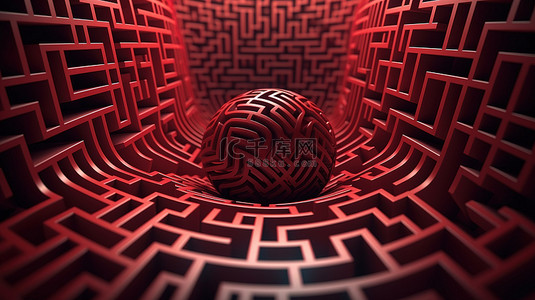 ai迷宫背景图片_穿过迷宫的红球令人惊叹的 3D 渲染