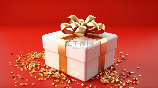 礼物新年背景图片_节日红色和金色礼盒，配有丝带圣诞节和新年礼物 3D 渲染