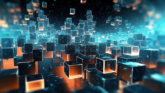 科技感蓝色背景背景图片_未来派分形立方体抽象的 3d 渲染