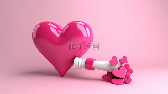 语音导航背景图片_心形装饰语音气泡和粉红色扩音器的 3D 插图