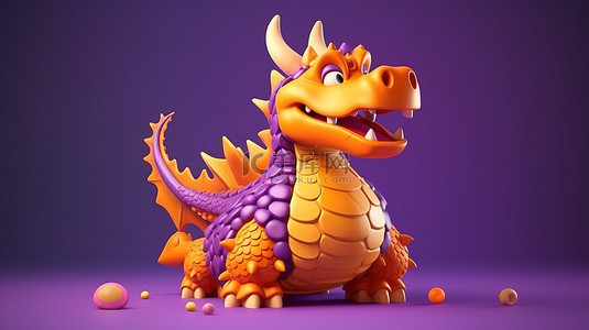 紫色背景，儿童游乐区橙色龙玩具的 3D 渲染