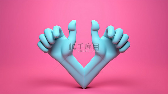 手情侣背景图片_卡通手穿着袖子的 3D 渲染，用紧握的手指表达爱，形成心形手势