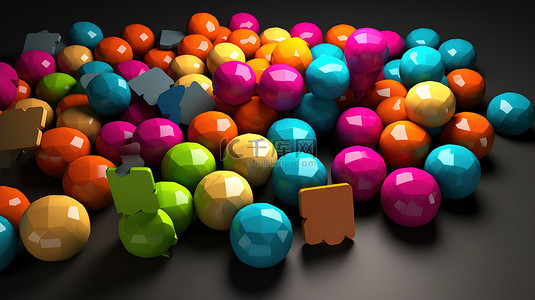 文字框对话框背景图片_对话中的 3D 渲染彩色气泡
