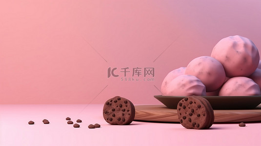 生日对联背景图片_粉红色空间中简单却令人惊叹的 3D 巧克力饼干