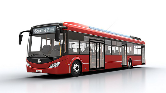白色孤立背景下中型红色城市公交车的 3d 渲染