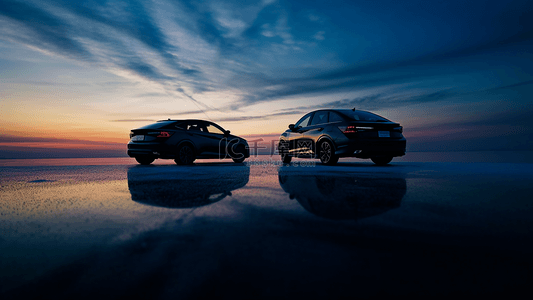 夕阳自然风景水面汽车摄影广告背景