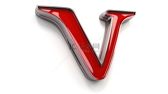 红色汽车漆中呈现的光泽金属字体，白色背景上带有小写字母 v