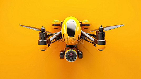 黄色背景下无人机的 3D 插图