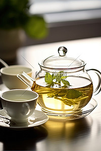 下午阳光背景图片_白色茶壶是一个简单的茶壶，是泡两杯绿茶和一杯花草茶的理想茶壶