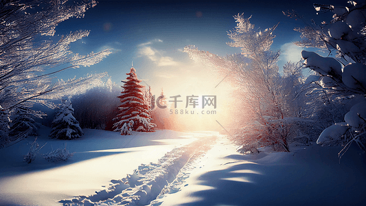 树摄影背景图片_冬季雪景树枝背景