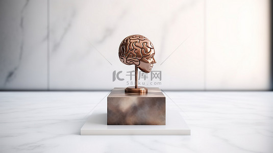 大理石讲台与青铜大脑符号网站社交媒体图标完美的演示设计模板和更多 3D 渲染