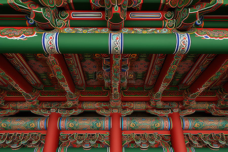 长城竖图背景图片_韩国首尔 s kyngs 寺庙的天花板