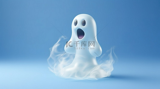 异想天开的幽灵 3D 渲染白色蓝色背景和思想泡泡的俏皮精神