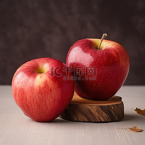 医美回馈感恩展架背景图片_木树桩上的两个苹果