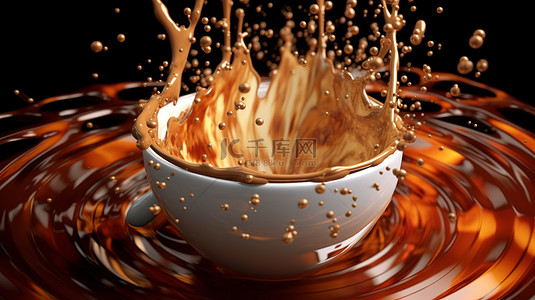 溅起的咖啡背景图片_拿铁咖啡滴溅起的涟漪效应 3D 渲染