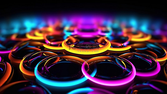 辐射环由充满活力的霓虹灯和紫外线颜色组成的 3D 渲染摘要