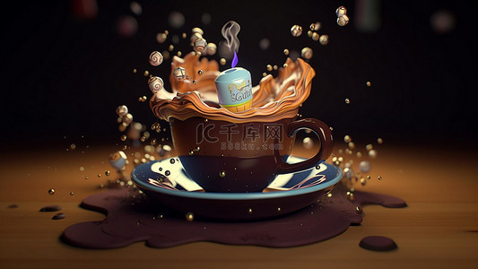 液体咖啡背景图片_咖啡饮品卡通杯子棕色