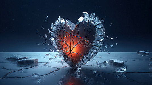 破碎的心冰上裂缝合并的 3D 插图
