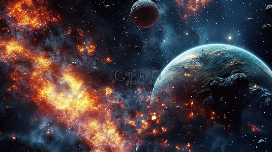 螺旋分子式背景图片_数十亿年前穿越宇宙星系行星和恒星的 3D 插图之旅