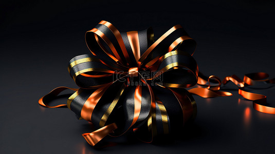 黑色背景圣诞快乐 3D 标签设计，带蝴蝶结和丝带