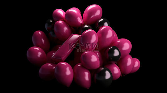 3d 中的 abc 4 个粉红色气球，形状像黑色上孤立的字母