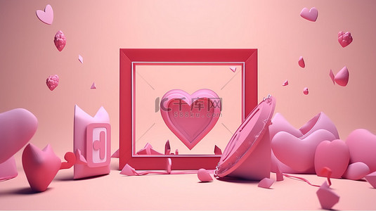 情人节情书框架 3d 卡通渲染