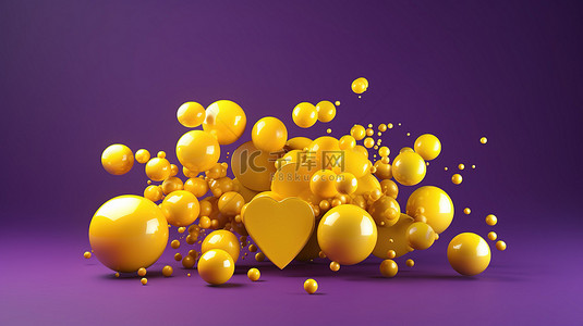 对话框聊天框背景图片_光滑的黄色聊天气泡在充满活力的紫色背景下社交媒体消息的 3D 渲染