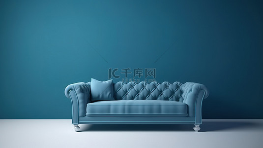 3D 家居室内舒适蓝色沙发的渲染图