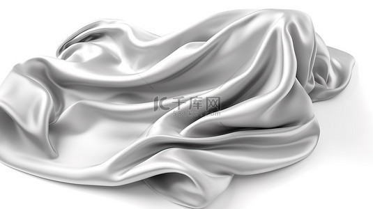 白色背景背景图片_白色背景隔离闪闪发光的波浪织物在抽象银色飞行 3d 渲染
