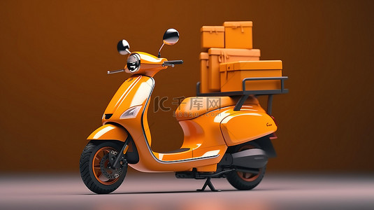 摩托车icon背景图片_高效的物流与摩托车送货在路上 3D 插图与复制空间