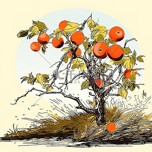 柿子秋天矢量背景图片_盛开的树木矢量艺术