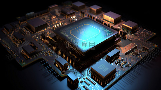 芯片组背景图片_在 3d 电路中呈现的概念 5g cpu 芯片组