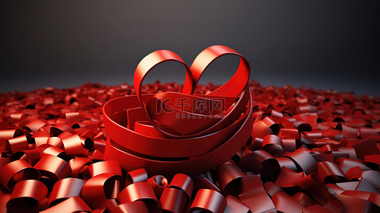 浪漫的 3d 背景用丝带包裹的心符号