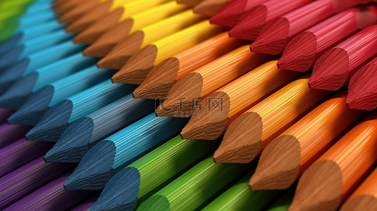 颜色彩虹背景图片_彩虹铅笔排列的 3D 插图