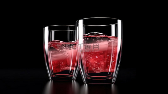 咖啡饮料杯背景图片_黑色背景下的红色塑料饮料杯，水和牛奶，3D 渲染特写