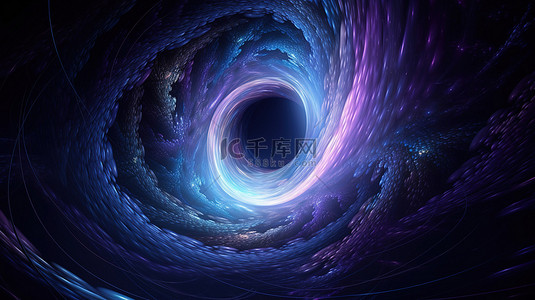 太空中蓝紫色时间漩涡虫洞的迷人 3D 渲染