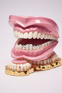 白色背景上散布着碎牙的牙齿模型