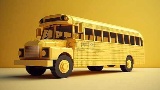 校车学校背景图片_米色背景与 3d 黄色校车