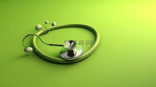 绿色背景下心形听诊器的 3d 渲染