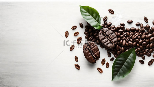 咖啡豆咖啡叶子空白背景
