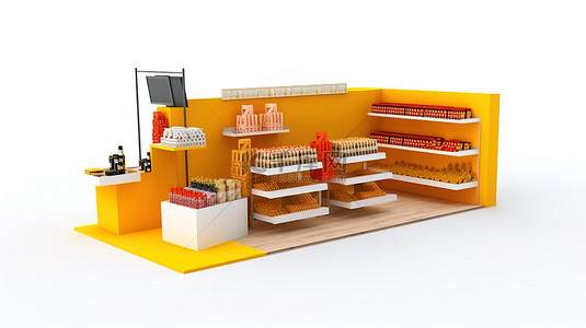 商业信息展示背景图片_零售亭展示在 3D 渲染的原始白色背景上