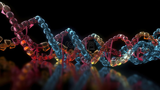 DNA 遗传学中分子链和细胞结构的 3D 图像
