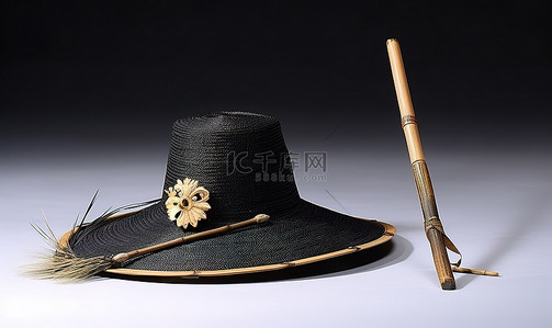 竹文化背景图片_复古日本帽子，用竹棍和棍子手工制作